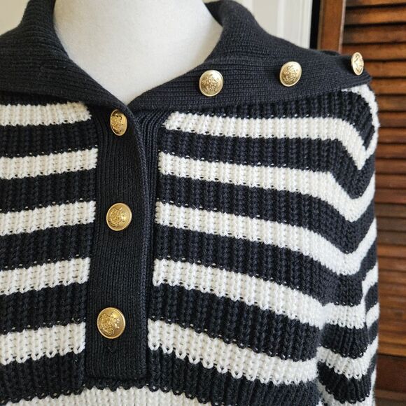 J.Crew Striped Sailor Sweater Gold Buttons Cotton Knit Size S - Picture 3 of 6